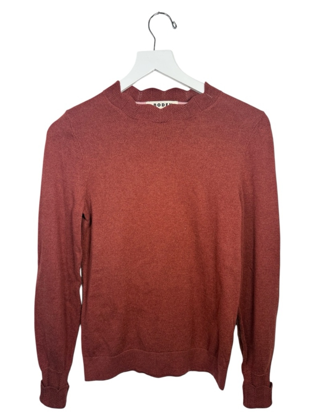 Boden Long Sleeve Lightweight Scallop Trim Wool Blend Knit Sweater W2335 Sz XS
